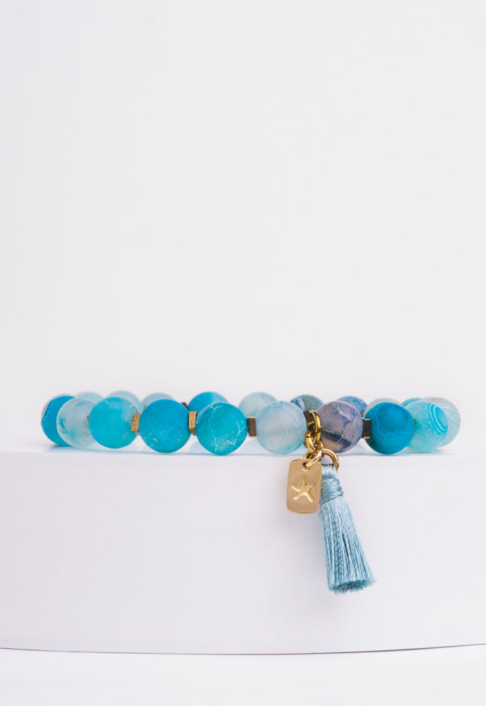 Enchanted Beaded Tassel Bracelet in Ocean Blue